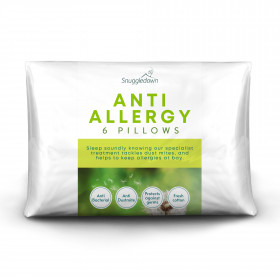Snuggledown Anti Allergy Medium Support Back Sleeper Pillow, 6 Pack