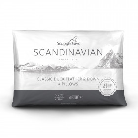 Snuggledown Scandinavian Duck Feather & Down Medium Support Back Sleeper Pillow, 4 Pack