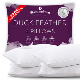 Slumberdown Duck Feather Medium Support Back Sleeper Pillow, 4 Pack