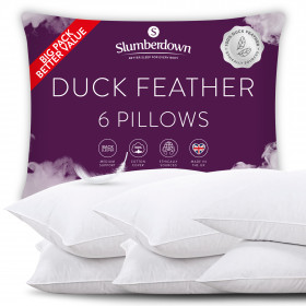 Slumberdown Duck Feather Medium Support Back Sleeper Pillow, 6 Pack