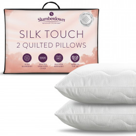 Slumberdown Luxury Silk Touch Quilted Medium Support Back Sleeper Pillow, 2 Pack