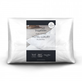 Snuggledown Pure Cotton Hotel Luxury Medium Support Back Sleeper Pillow, 2 Pack